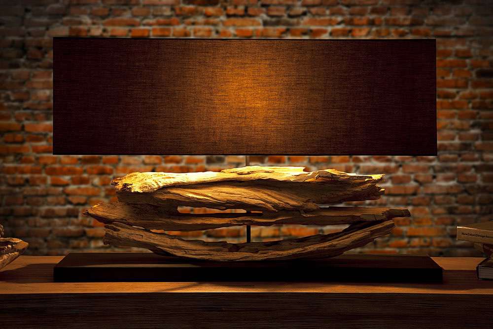 LuxD 17137 Stolní lampa z naplaveného dřeva Lake černá