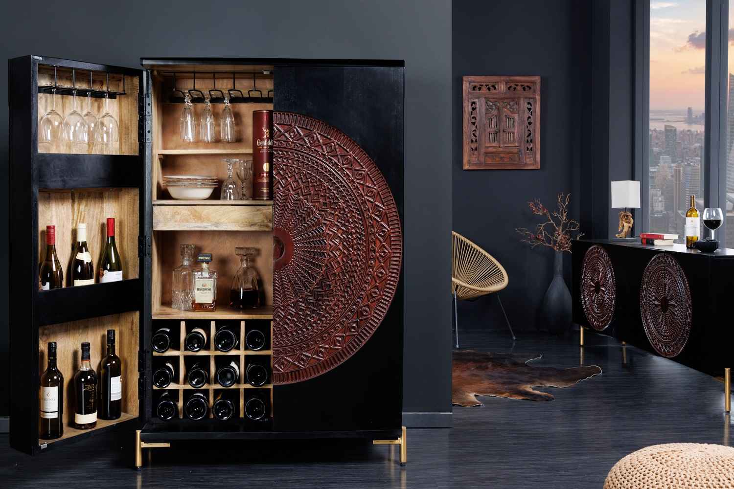 LuxD Designová barová skříňka Fernanda 141 cm černé mango