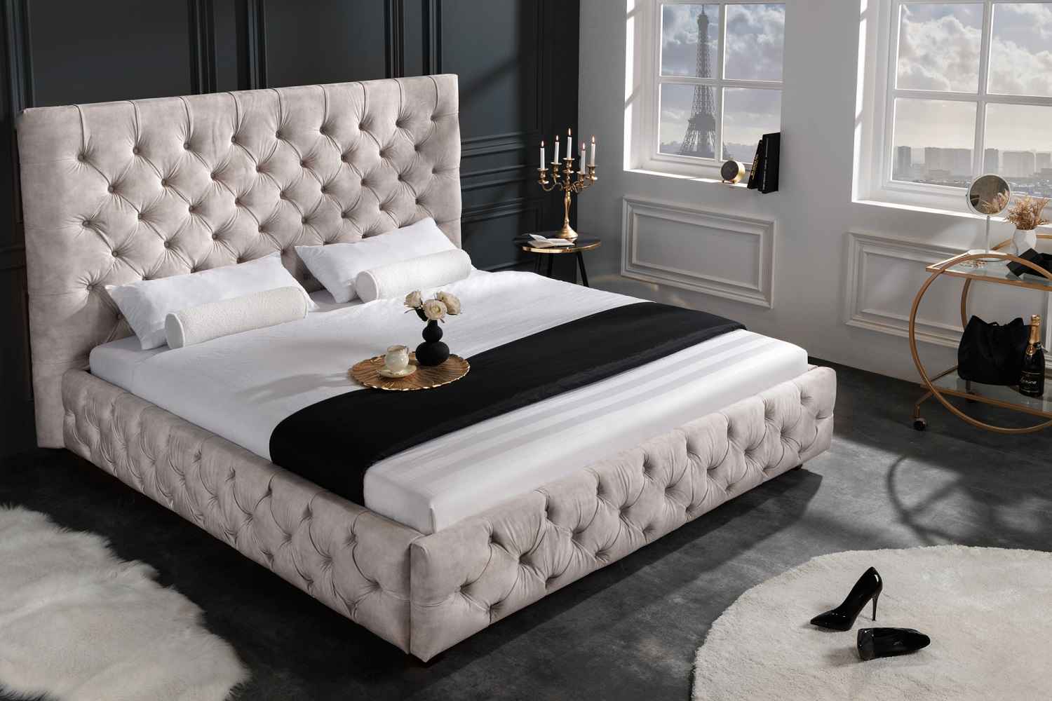 LuxD 27691 Designová postel Laney 160 x 200 cm šampaňský samet