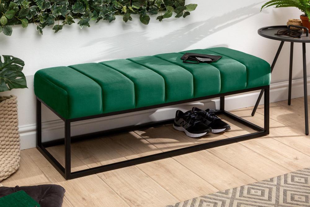 LuxD Designová lavice Halle 110 cm samet - smaragdově zelená