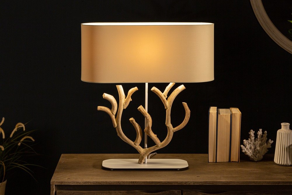 LuxD 24274 Designová stolní lampa Maleah 58 cm béžová - akácie