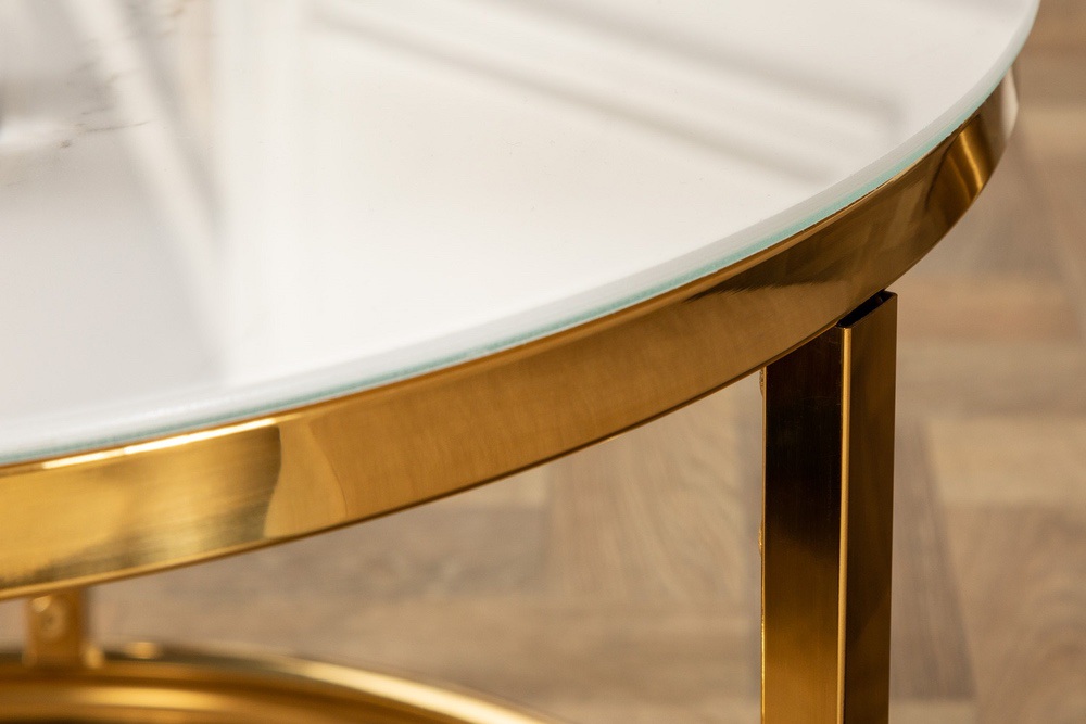 Designový konferenční stolek Latrisha 60 cm imitace mramoru - bílý