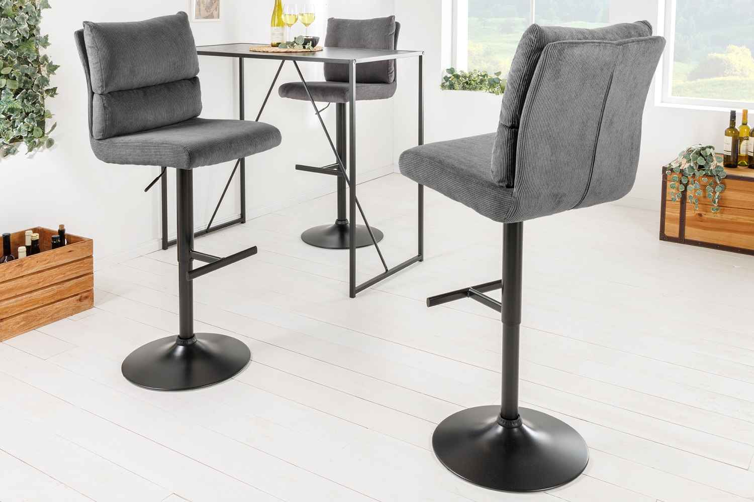 Designová barová otočná židle Frank šedý manšestr