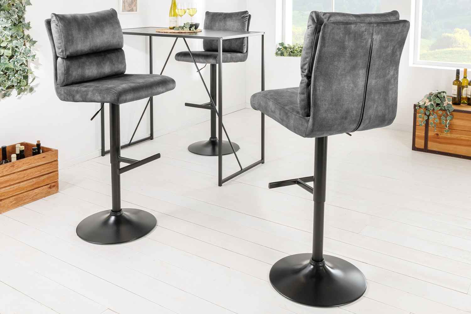 Designová barová otočná židle Frank tmavě šedý samet