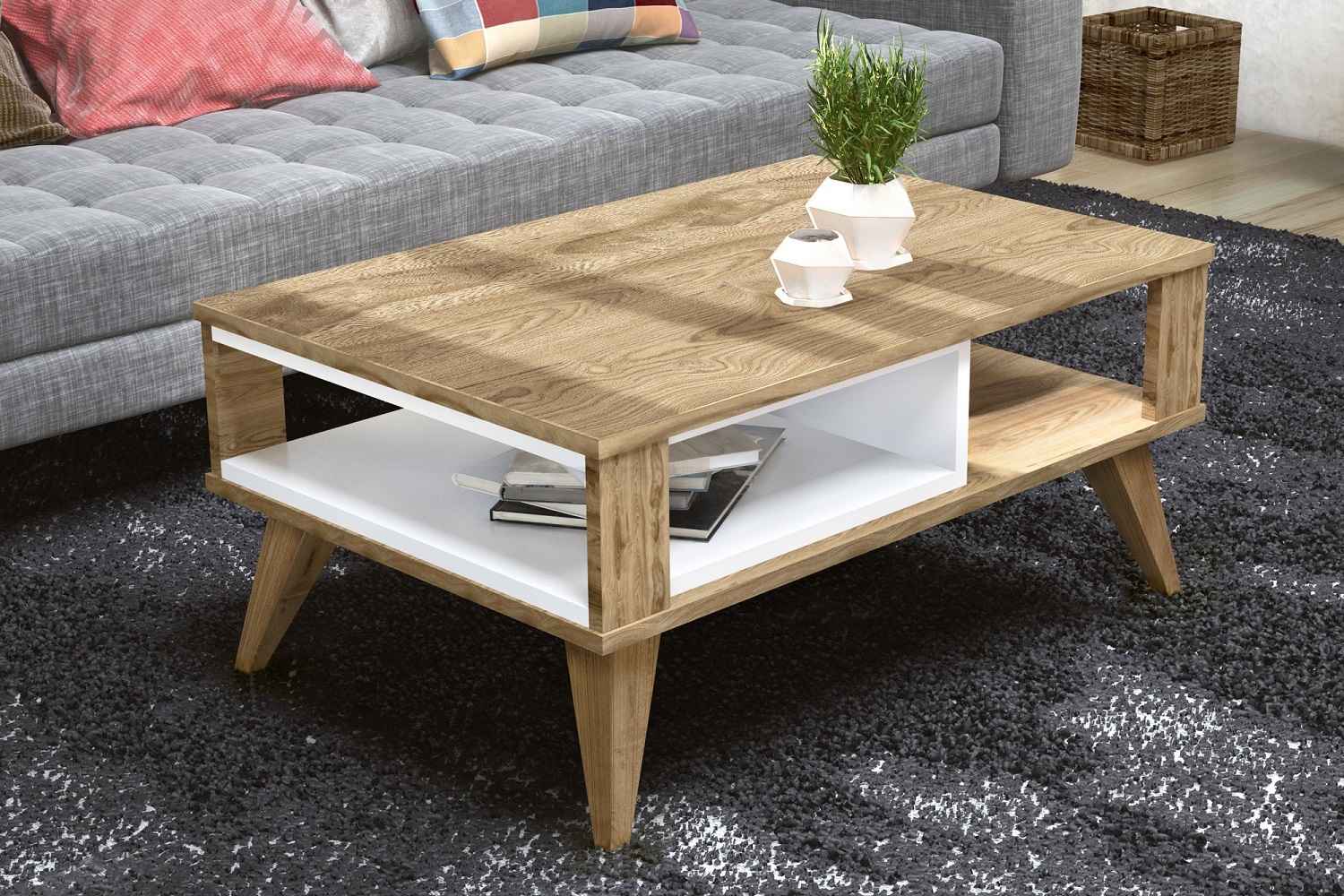 Sofahouse Designový konferenční stolek Radhika 90 cm vzor dub