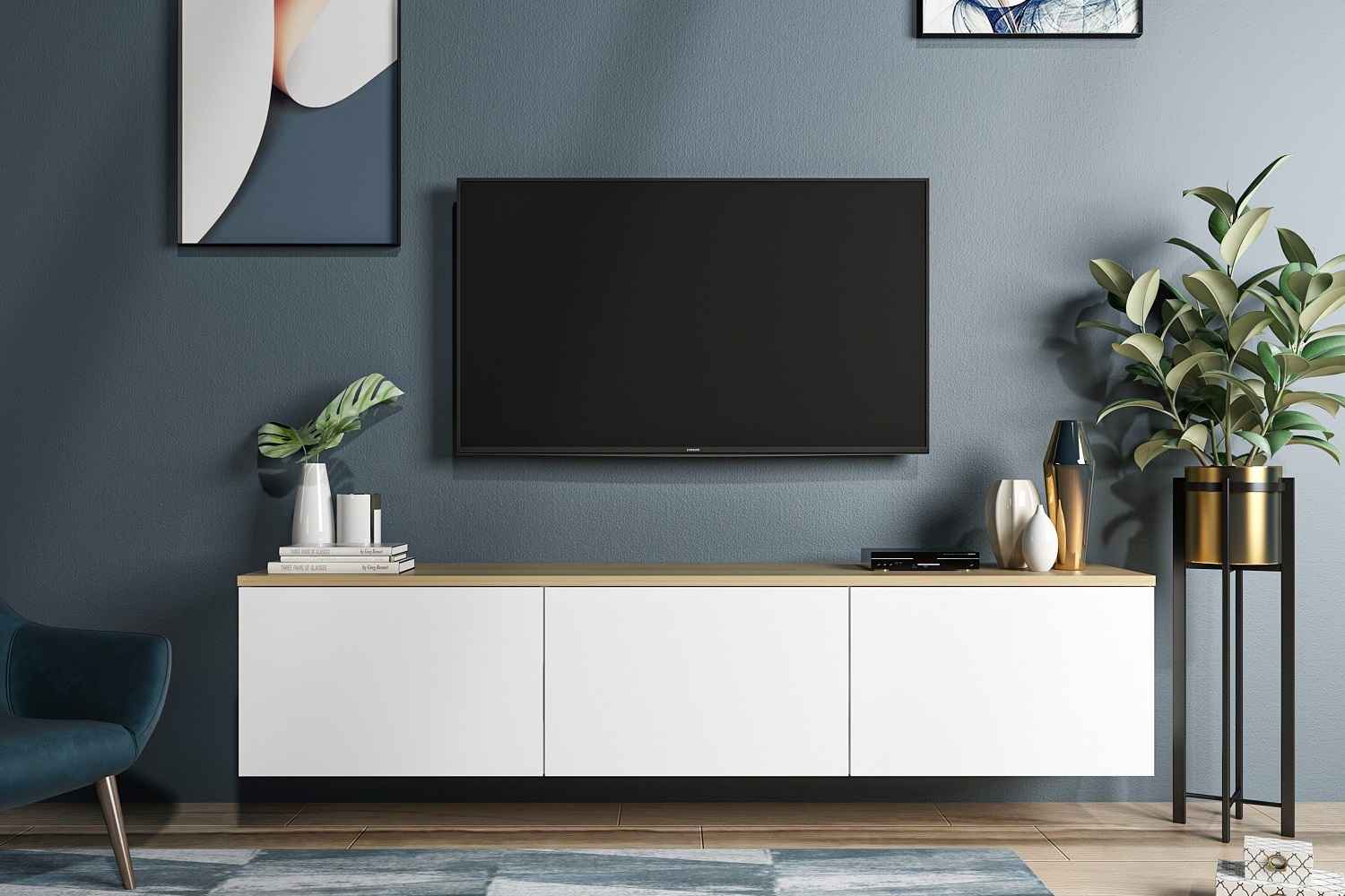 Designový nástěnný TV stolek Valeriy 160 cm dub bílý
