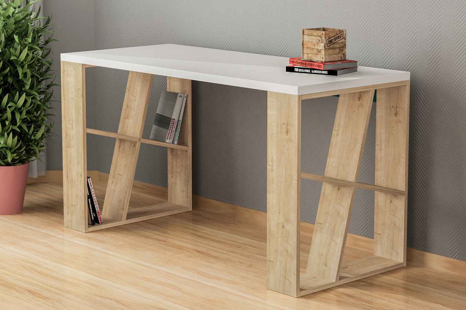 Sofahouse Designový psací stůl Kailas 140 cm dub bílý
