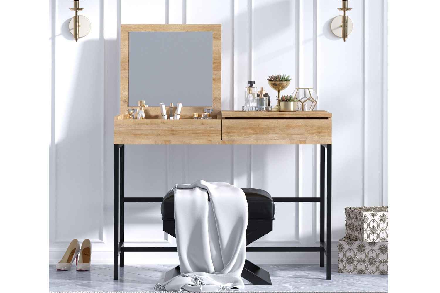 Sofahouse Dizajnový toaletný stolík Dalius 100 cm vzor dub