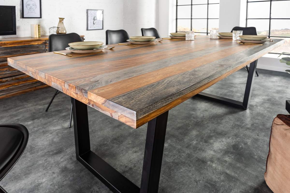 LuxD Designový jídelní stůl Flame, 160 cm, sheesham šedý