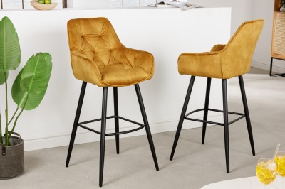 Designová barová židle Garold hořčičný samet