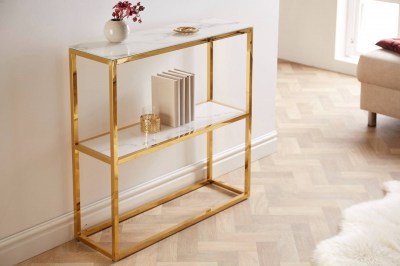 Designová konzole Latrisha 80 cm bílo-zlatá - vzor mramor