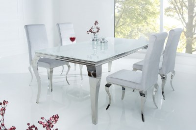 Jídelní stůl Rococo 180 cm bílá / stříbrná