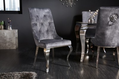 Designová židle Rococo Lví hlava krémová / chróm