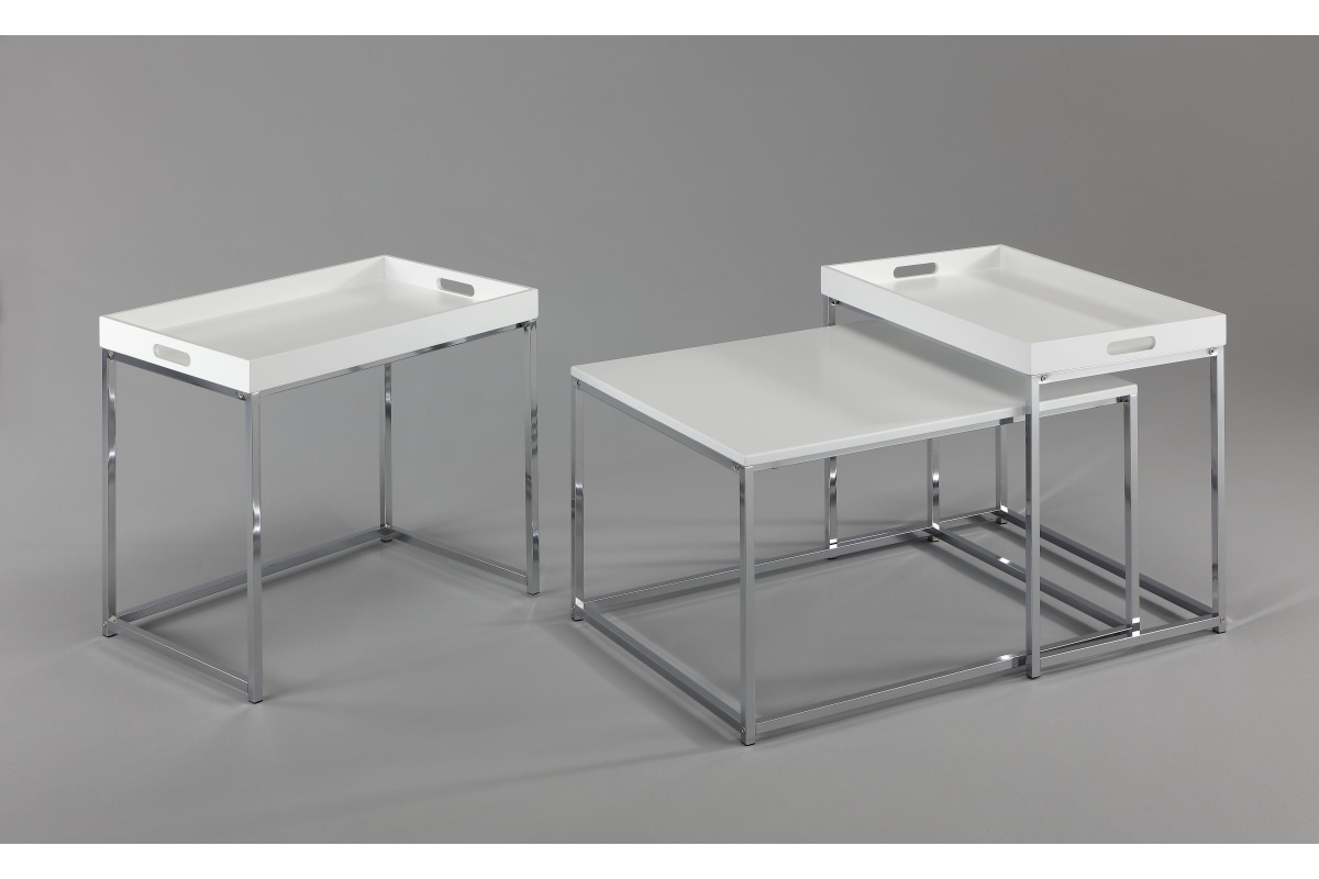 LuxD Set odkládacích stolků s táckem Factor, bílý, 3 ks